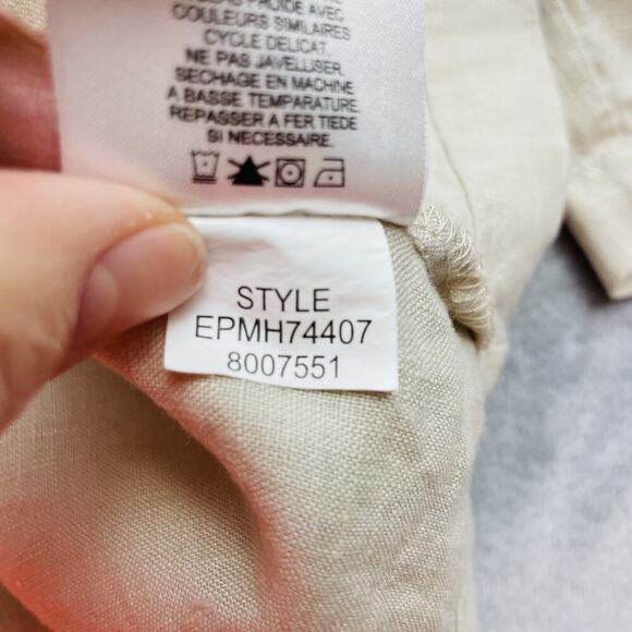 Ellen Tracy 100% Linen Anorak Jacket Womens L Beige Full Zip Roll Tab Sleeve - Picture 6 of 9
